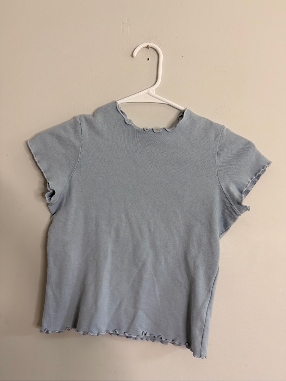Brandy Melville 100% Cotton Light Blue Short Sleeve Lettuce Edge Top
